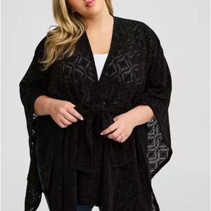 SOLD- TORRID Black Belted Ruana Velvet Burnout Kimono- One Size Fits All